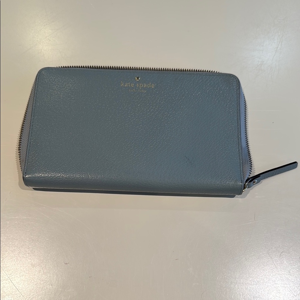 Kate Spade Robin’s Egg Blue Leather Zip Travel Wallet